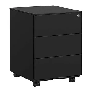 Songmics Rollcontainer OFC63BK, abschließbar mit 3 Schüben - Büroschrank aus pulverbeschichtetem Metall, ideal für sicheren Stauraum. Mit 4 Lenkrollen, davon 2 feststellbar, für einfache Mobilität.