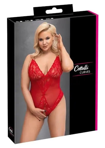 Body ouvert 3XL Rot - Erotische Bodys aus Powernet mit Spitzen-Einsätzen und Soft-Cups, einladend ouvert im Schritt für sinnliche Momente und hohen Tragekomfort.