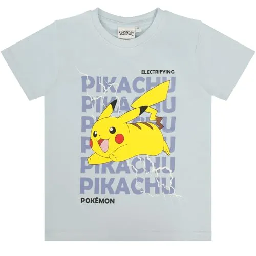 Pokemon T-Shirt Jungen Mädchen Pikachu Poke Shirt (DE/NL/SE/PL, Numerisch, 152, Regular, Hellblau)