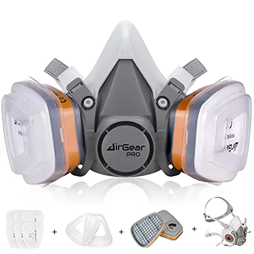 AirGearPro M-500 Atemschutzmaske mit A1P2 Filter - Atemschutzmaske für sicheres Arbeiten: Doppelfiltersystem schützt vor Gasen und Feinstaub, wiederverwendbar und komfortabel für langfristigen Einsatz.
