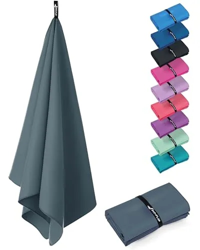 Fit-Flip Microfaser Handtücher - kompakt und leicht – für Reisen, Sport und Strand - Mikrofaser Handtuch schnelltrocknend – als Sauna und Badetuch groß (1x 200x90cm, Cool Grey)
