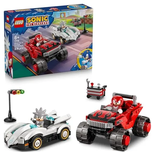 LEGO Sonic the Hedgehog 77118: Silvers Auto vs. Knuckles' Monstertruck - Spannender LEGO-Bausatz mit 378 Teilen für Kinder ab 8 Jahren. Enthält 2 Minifiguren und fördert kreatives Spielen mit aufregenden Renn- und Monstertruck-Abenteuern.