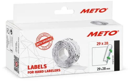 Meto Etiketten für Handauszeichner (29 x 28 mm, 3-zeilig, 3.500 Stück, weiß, wiederablösbar, für METO, Contact, Sato, Avery, Tovel, Samark etc.)