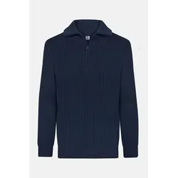 Hanseheld Troyer Baumwolle Blau GOTS Herrenpullover - Hochwertiger Troyer aus weicher Baumwolle im Rippstrick-Muster. Ideal für den Alltag, pflegeleicht und nachhaltig produziert. Perfekt kombinierbar mit der passenden Docker Mütze.