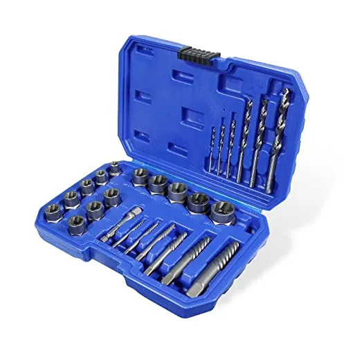 CCLIFE 26tlg 3/8" Cr-Mo Spezial Steckschlüssel Set - Vielseitiges Werkzeug-Set mit 26 Teilen, ideal zum Herausdrehen beschädigter Schrauben und Muttern, aus robustem Chrom-Molybdän-Stahl gefertigt.