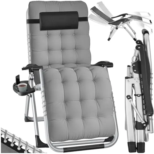 tectake® Klappbare Sonnenliege - Relaxliege mit extra dicker Auflage - Camping-Möbel mit stufenlos verstellbarer Rückenlehne und hoher Belastbarkeit bis 200kg. Ideal für Garten, Balkon oder Camping – für maximalen Komfort beim Entspannen.