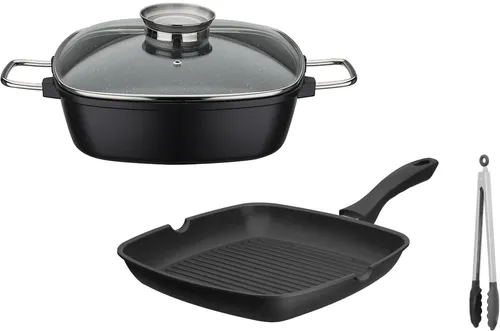 GSW Topf-Set "Gourmet Granit Grillmeister", Schwarz – Hochwertiges Kochgeschirr - Vielseitiges Topf-Set für alle Herdarten, inklusive Induktion. Mit langlebiger Antihaft-Versiegelung und optimaler Wärmeleitfähigkeit für fettfreies Kochen. Praktisches Zubehör und elegantes Design für Ihre Küche.