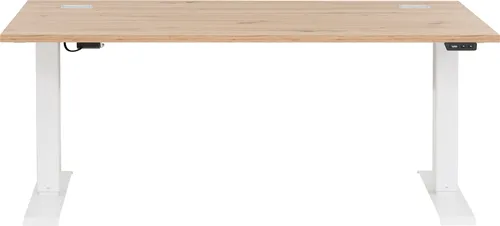 möbelando e-Desk - Elektrisch verstellbarer Schreibtisch in Eiche/Weiß - Ergonomischer Schreibtisch (175x72-120x80 cm) mit stufenloser Höhenverstellung und LED-Anzeige. Robuste, kratzfeste Oberfläche sorgt für Langlebigkeit. Ideal für flexibles Arbeiten. Made in Germany.