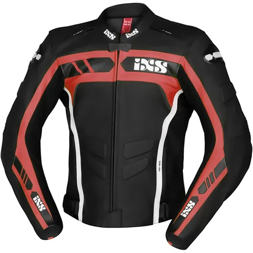IXS RS-600 1.0 Lederjacke - Schwarz/Rot/Weiß - 62 - Motorradjacke aus vollnarbigem Rindsleder mit Tour-Cut-System für optimale Passform und Sicherheit. Ausgestattet mit hochwertigen Protektoren und atmungsaktivem Netzfutter.