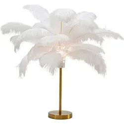 Kare Design Tischlampe Feather Palm Weiß - Tischlampe im Feder-Look mit echten Straußenfedern, 60 x 50 x 50 cm, ideal für glamouröse Akzente in jedem Raum, Leuchtmittel nicht inklusiv.