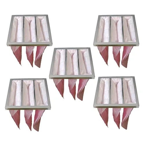 vhbw 5X Taschenfilter für Diverse Klima- und Lüftungsanlagen - Filter F7, 28,7 x 28,7 x 36 cm, Rosa
