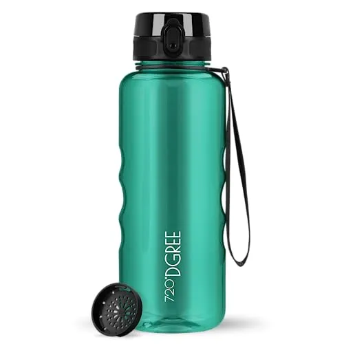 720°DGREE Trinkflasche 1,5l “uberBottle“ crystalClear +Sieb - BPA-Frei - Wasserflasche für Sport, Gym, Fitness, Outdoor, Wandern - Große Sportflasche aus Tritan - Leicht, Stoßfest, Wiederverwendbar