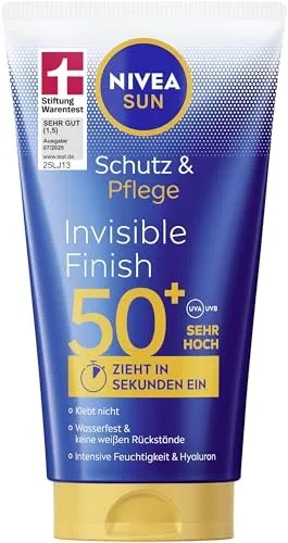 Nivea Sonnenschutzlotion SUN Schutz & Pflege Invisible Lotion LSF 50+ 150ml - Sonnencreme mit CitraCell-Protect™ und Hyaluron, bietet sofortigen Schutz und zieht schnell ein, ohne weißen Film – ideal für gesunde, weiche Haut.