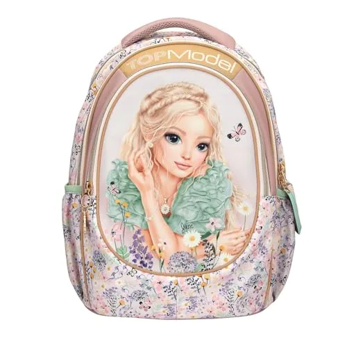 Depesche Schulrucksack TOPModel SUMMER FEELING - Schulranzen mit romantischem Modelmotiv und zarten Blumen, leicht mit nur 990 g, 19,6 l Volumen, verstellbare Schultergurte und optimale Belüftung für höchsten Tragekomfort.