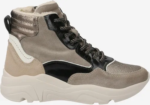 Maripé RAGUSA VAR 1 Sneaker - Damen Sneaker aus beigem Veloursleder mit gold-metallic Akzenten und flauschigem Warmfutter für optimalen Komfort und ein stylisches Design.