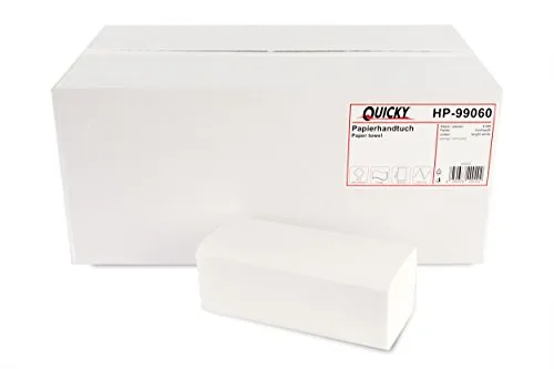 Quicky Papierhandtuch V-Falz, 2-lagig, hochweiß - 4000 Tücher - Hochwertige Quicky Papierhandtücher im V-Falz-Design bieten optimale Saugfähigkeit und Reißfestigkeit. Ideal für Waschräume und Büros, hygienisch und wirtschaftlich in der Nutzung. 1 Karton = 4000 Tücher.