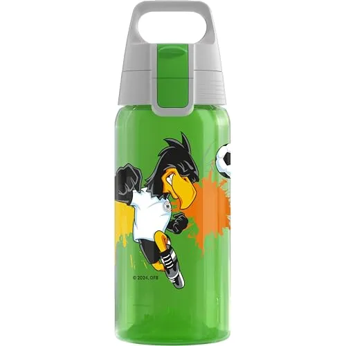 Sigg - Trinkflasche Kinder - Viva One DFB Paule - Für Kohlensäurehaltige Getränke Geeignet - Auslaufsicher - Spülmaschinenfest - BPA-frei - Sport & Schule - Grün mit Fußball Aufdruck - 0,5L