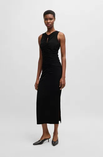 Jerseykleid "C_Emberla" mit Cut-outs, Gr. XL (42) - N-Gr, Black 001 - Sommerkleider: Elegantes Jerseykleid von BOSS ORANGE mit taillierter Raffung und angenehmem, elastischem Material für perfekten Tragekomfort.
