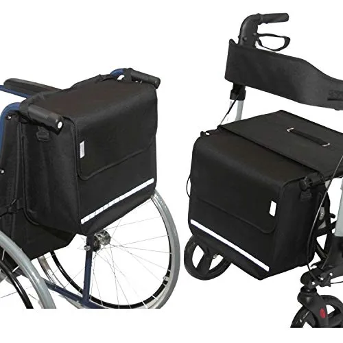 Seniori Rollator/Rollstuhl Tasche - Universal Schwarz - Taschen & Körbe für Rollstühle & Scooter, ideal für Rollator und Rollstuhl, mit verstärktem Design und sicherem Klettverschluss für optimale Nutzung und Sichtbarkeit.
