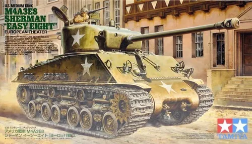 Tamiya 35346 US M4A3E8 Sherman Easy Eight Modellbausatz 1:35 - Plastik Modellbausatz im Maßstab 1:35, unmontiert, ideal für Militärfans und Modellbauer, detailgetreue Nachbildung eines klassischen Panzers.