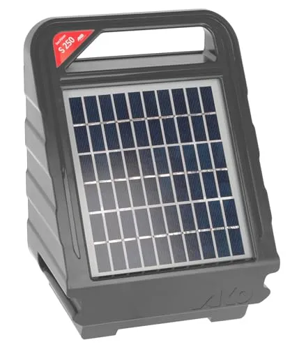 Kerbl Sun Power S250, 12 V Weidezaungerät - Effektives Kompakt-Solargerät für Pferdekoppeln und kleine Zaunanlagen, mit intelligentem Akkumanagement und Tiefentladeschutz für zuverlässigen Betrieb auch bei Schlechtwetter.