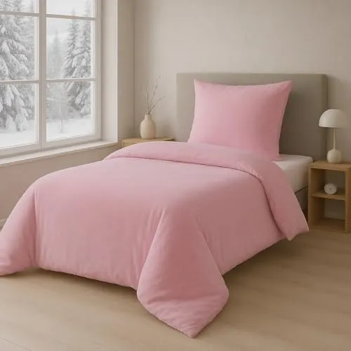 MALIKA Winter Plüsch Bettwäsche Nicky-Teddy Cashmere Coral Fleece 135x200 - Bettwäsche-Set aus 100% Cashmere Polyester, extrem flauschig und warm für kalte Winternächte. Waschbar bis 60° und für Allergiker geeignet.