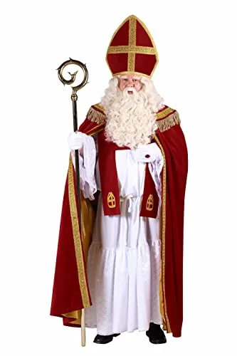 Hochwertiges Nikolauskostüm für Erwachsene - Edles Kostümset mit weißem Habit, samtigem Umhang, Mitra und Stola – perfekt für Nikolaus- und Sankt Martin-Feiern in Einheitsgröße (M-XL).