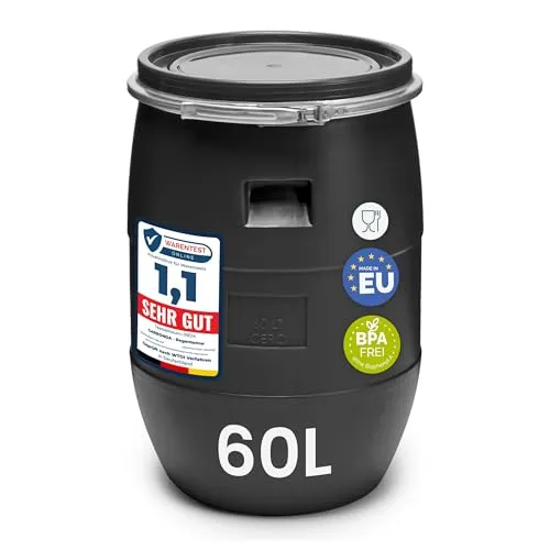 Garronda 60 Liter Deckelfass – Weithalsfass für Garten - Regentonne aus HDPE, BPA-frei und ideal für Lebensmittelaufbewahrung. Vielseitig einsetzbar als Wassertonne, Futtertonne oder Einmachfass – perfekt für Haus und Garten!