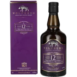 Wolfburn 12 Jahre - Bourbon & Oloroso Casks - Single Malt Scotch - Whisky, 12 Jahre gereift in Oloroso-Sherry und Bourbon-Fässern, 46% Vol., natürlich in Farbe und ohne Kühlfiltration für ein authentisches Geschmackserlebnis.