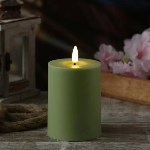 MARELIDA LED Kerze für Innen/Außen Kunststoffkerze Stumpenkerze für Balkon Terrasse Outdoorkerze mit flackernder Flamme und Timer Tischkerze Dekokerze grau (D: 7,5cm - H: 10cm)