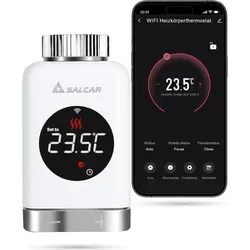 Salcar Smart Home Heizkörperthermostat WIFI Elektronisch Heizungsthermostat Lcd mit Amazon Alexa & Google Assistant Thermostat Heizkörper - Weiß