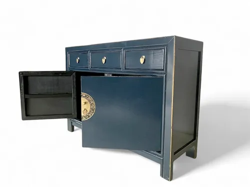 OPIUM OUTLET Schrank Sideboard Kommode im Vintage-Stil - Asiatisches Sideboard aus China, handgefertigt mit aufwendigen Messingbeschlägen. Lieferung komplett montiert, sofort nutzbar – für ein stilvolles Ambiente in jedem Raum.
