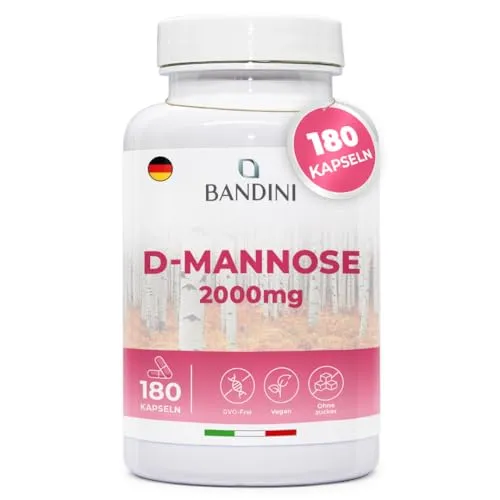 Bandini® D-Mannose Kapseln - Hochdosiert für Harnwege, 180 Vegane Kapseln - Hochdosierte D-Mannose Kapseln für die Unterstützung der Harnwege. 100% vegan und gentechnikfrei, ideal für eine 2-monatige Einnahme mit geprüfter Qualität.