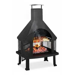 Relaxdays Terrassenofen schwarz mit Grillfunktion - Grillstellen: XXL Terrassenofen mit Funkenschutz und Schürhaken, ideal für gemütliche Abende im Garten und praktische Grillfunktion für Ihr Grillgut.