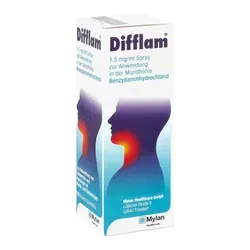 Difflam 1.5 mg/ml Spray zur Anwendung in der Mundhöhle 30 ML - Arzneimittel zur Linderung von Schmerzen und Reizungen im Mund- und Rachenraum. Wirkt schnell schmerzlindernd und entzündungshemmend bei Halsschmerzen und Mundgeschwüren.