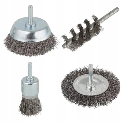 wolfcraft Stahldrahtbürsten Set 4-teilig - 2133000 - Drahtbürste für Bohrmaschine, Rost entfernen, Reinigung