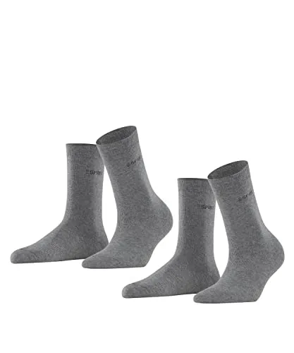 ESPRIT Damen Socken Uni Multipack W So Baumwolle einfarbig 2 Paar, Grau Light Grey Melange 3390, 39-42