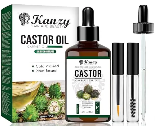 Kanzy Rizinusöl Bio Kaltgepresst 50ml - Bio Haaröl für Wachstum und Pflege, reich an Vitamin E und Omega-6-Fettsäuren, fördert starkes, glänzendes Haar und geschmeidige Haut.