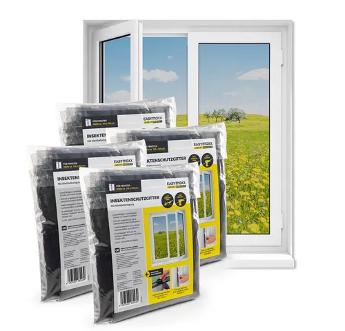 EASYmaxx Insektenschutz-Fensterrahmen Moskitonetz 130x150cm - 4er Set - Praktisches 4er Set Moskitonetze für Fenster (130x150 cm) mit einfacher Klettbefestigung. Ideal für einen ungestörten Sommer ohne Insekten, leicht zu montieren und ohne Bohren.