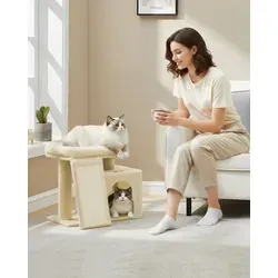 FEANDREA Kratzbaum 44,6 cm – Katzenbaum mit Kratzrampe und großer Plattform - Katzenmöbel in Beige und Gelb, ideal für Katzenliebhaber. Der Kratzbaum bietet eine große Plattform und eine Kratzrampe für Spiel und Entspannung.