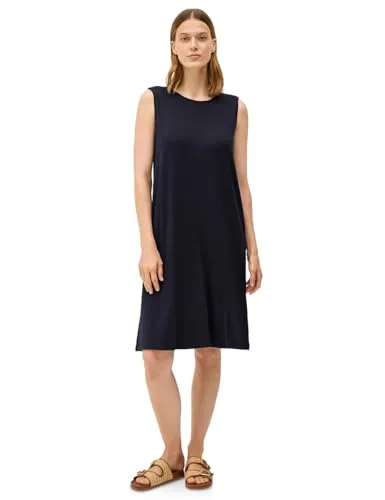 CECIL Damen Ärmelloses Jersey-Kleid 1408887, urban Dark Blue, S - Freizeitkleid für Damen in knielanger Form mit Rundhals und stylishen Cut-Out auf der Rückseite, aus bequemer Viskose mit Stretchanteil für perfekten Sitz.