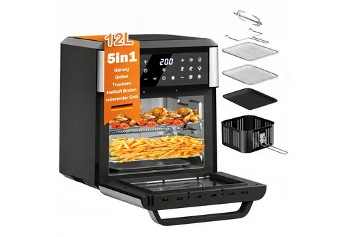 Heißluftfritteuse XXL Airfryer 12L - Fritteusen – 5-in-1 Multitalent mit 12 voreingestellten Programmen und 360° Heißluftzirkulation für gesunde, fettarme Mahlzeiten. Ideal für große Portionen und einfache Reinigung!