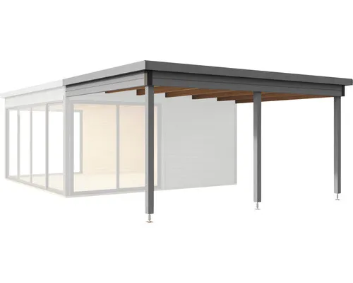 Dachverlängerung Outdoor Life Domeo 5 - Lichtgrau 418 x 437,6 cm - Gartenhäuser, hochwertige Holz-Dachverlängerung für mehr Schutz und Stil im Garten, ideal für Erweiterungen.