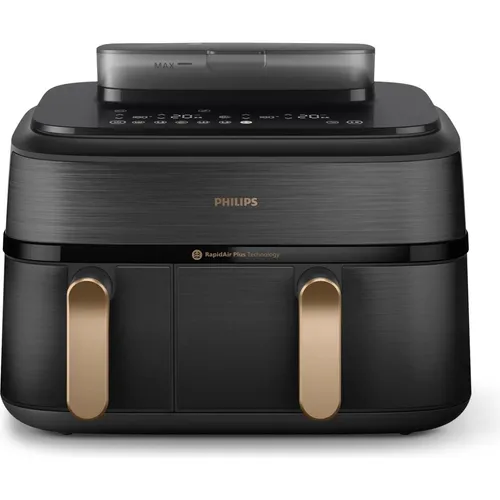PHILIPS NA552/00 Steam Airfryer 5000 Series - Heißluftfritteuse mit 9L Kapazität (3L+6L), Dual Basket für gleichzeitige Zubereitung und Rapid Air Plus Technologie für gleichmäßiges Garen.