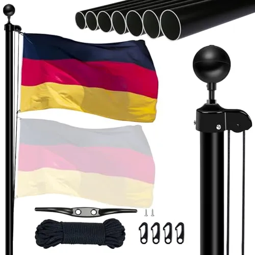 NQ 20FT Aluminium Fahnenmast 6m höhenverstellbar, stabil und flexibel - Der NQ-Fahnenmast aus robustem Aluminium ist ideal für den Außenbereich. Er überzeugt durch seine Langlebigkeit und die Möglichkeit, zwei Flaggen gleichzeitig zu hissen. Perfekt für Feierlichkeiten und zur Präsentation von Flaggen.