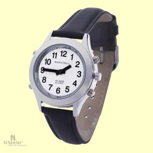 Marschall Deutsch sprechende Damen Armbanduhr I D-SL - Armbanduhr für Damen mit sympathischer Sprachausgabe und präziser Datumsansage – ideal für Senioren und Sehbehinderte. Extra große Zeiger sorgen für einfaches Ablesen.