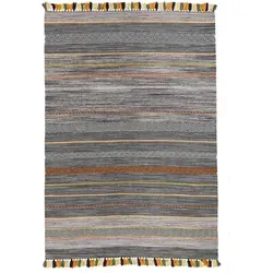 Natur Teppich Bauwolle Kelim Kalleen Anthrazit - Handgewebt in 6 Größen - Hochwertiger Teppich aus 100 % Baumwolle, handgewebt und antistatisch. Schonend für Parkett und Laminat, ideal für Fußbodenheizung. Gewicht: ca. 1400 gr. pro m² - Qualität von teppichversand24.