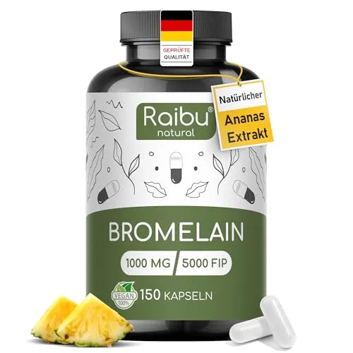 Bromelain Hochdosiert 1000 mg - 150 magensaftresistente Kapseln mit natürlichem Ananas Extrakt - Verdauungsenzyme: Hochdosiertes Bromelain mit 2500 GDU pro Tag, vegan und glutenfrei für optimale Verdauungsunterstützung.