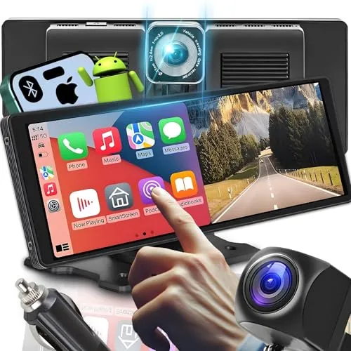 Tragbares 10" Display für das Auto - 2K Frontkamera, Apple CarPlay & Android Auto, 1080p Rückfahrkamera für mehr Sicherheit und Komfort