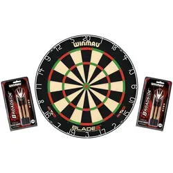 Winmau Wettkampf-Dartboard "Original Blade 6" mit Steeldarts - Dartscheibe aus hochwertigen Sisalfasern für eine lange Lebensdauer. Inklusive Rota-Lock-Montagesystem und 2 Sätzen Winmau Steeldarts – ideal für jeden Dart-Fan!